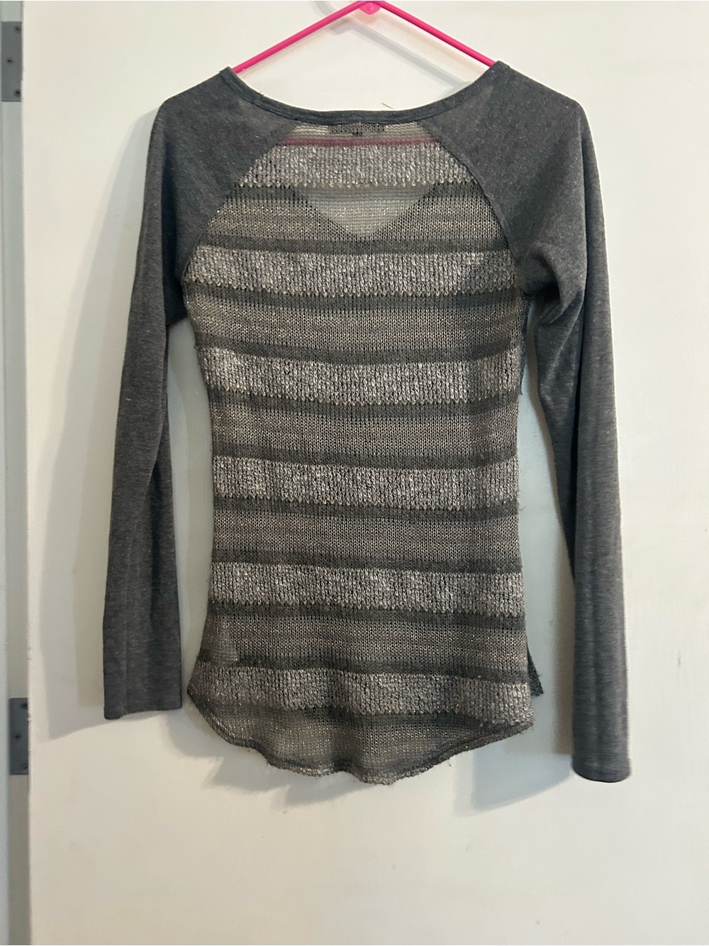 Miss Me Gray Striped Long Sleeve Knit Top